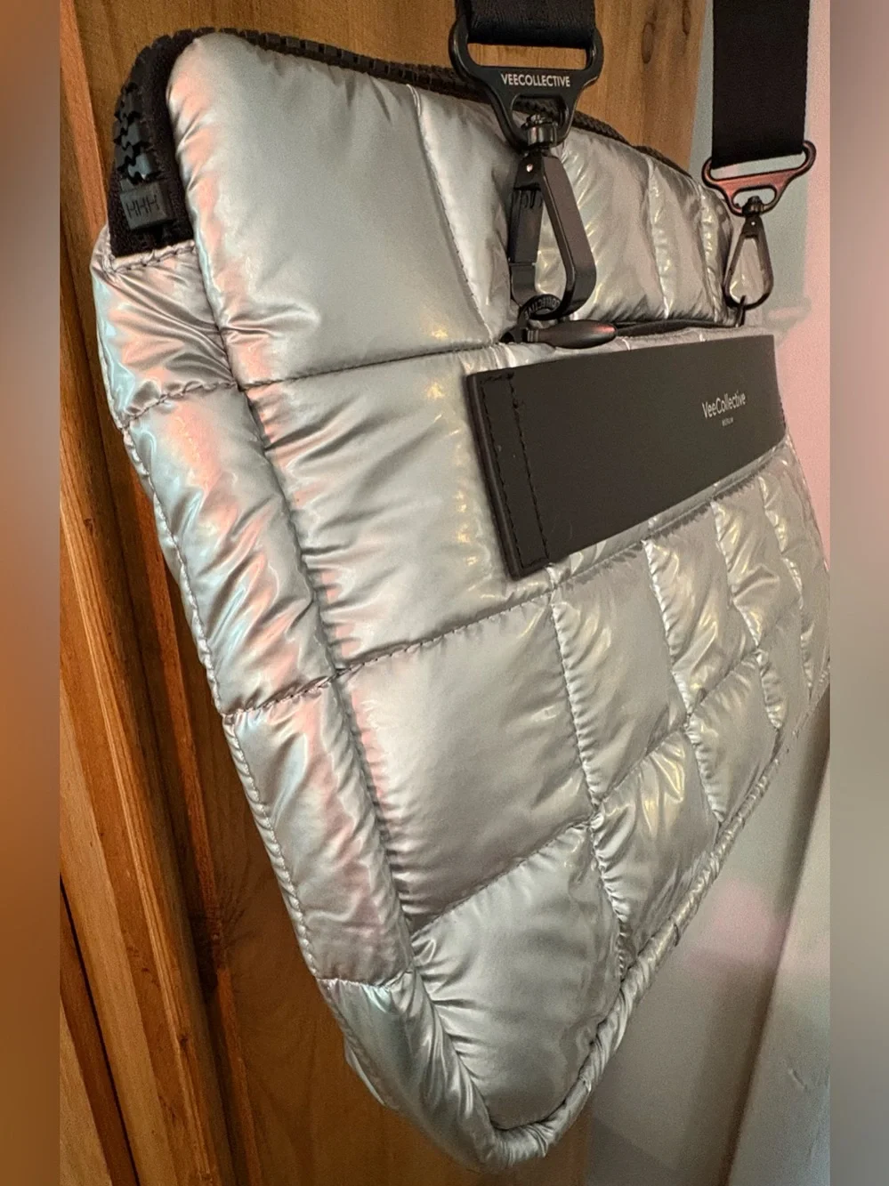 VeeCollective Porter Quilted Laptop Sleeve- Metallic Silver (fits up to 16”)